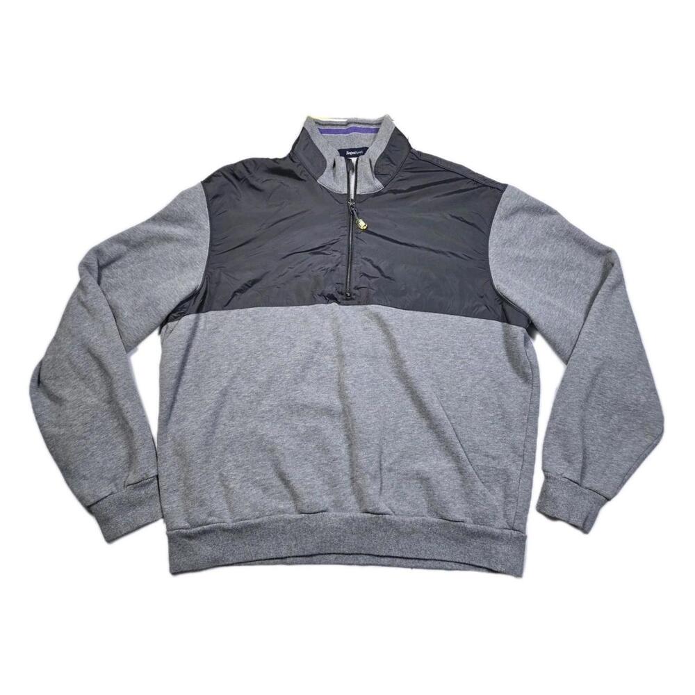 Zegna Sport - Gray Nylon Chest Panel 1/4 Zip Fleece High Neck Pullover - Sz XXL
